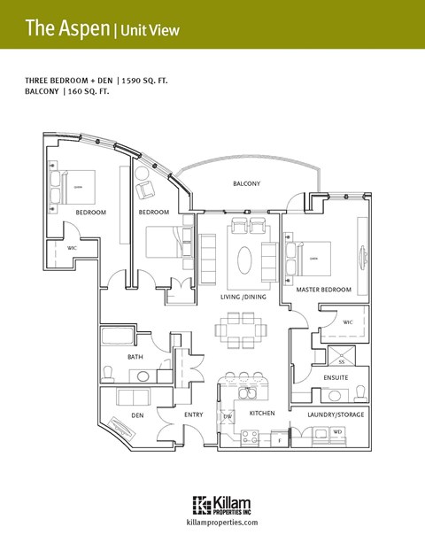 Floor plan for 3 beds, 2 baths, 1699 sqft